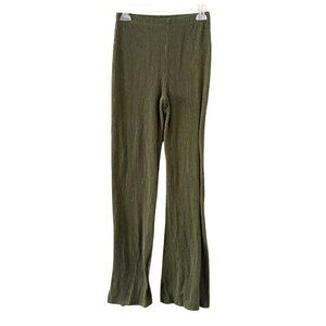 GAZE - Ribbed Olive Green Ankle Slit Flare Soft Stretch Pants - Size Medium